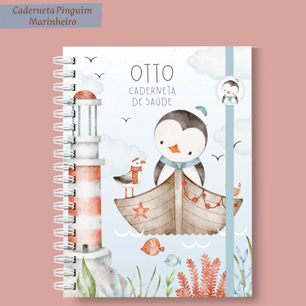 Caderneta de Saúde Personalizada Pinguim Marinheiro