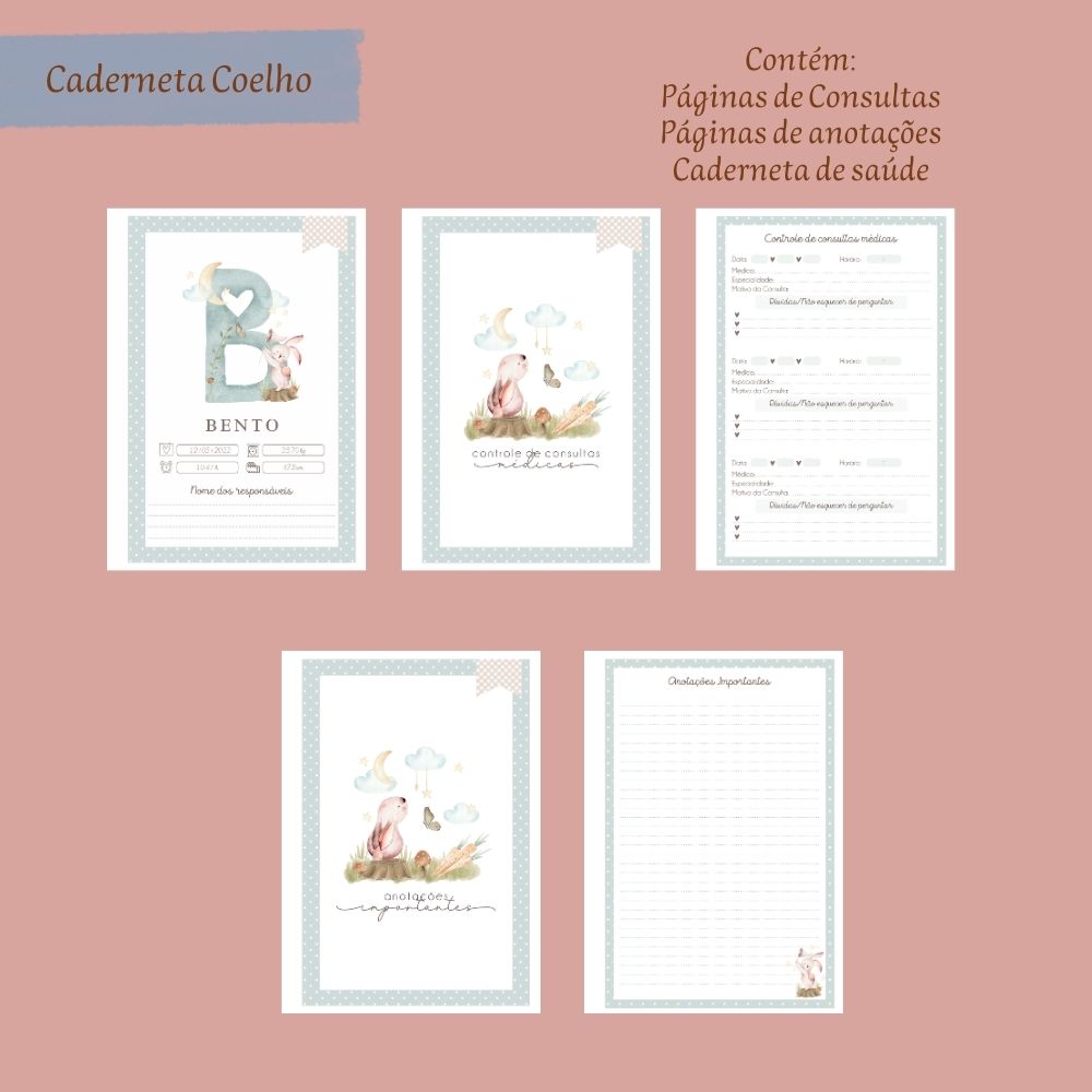 Caderneta de Saúde Personalizada Tema Coelho - Imagem 2